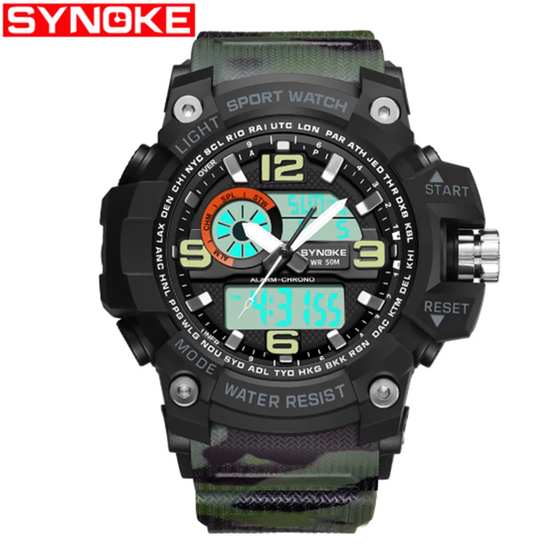 Men Military Watch 50m Waterproof Wristwatch LED Quartz Clock Sport Watch Male relogios masculino Sport S Shock Watch Men - Цвет: 9403Camouflage green