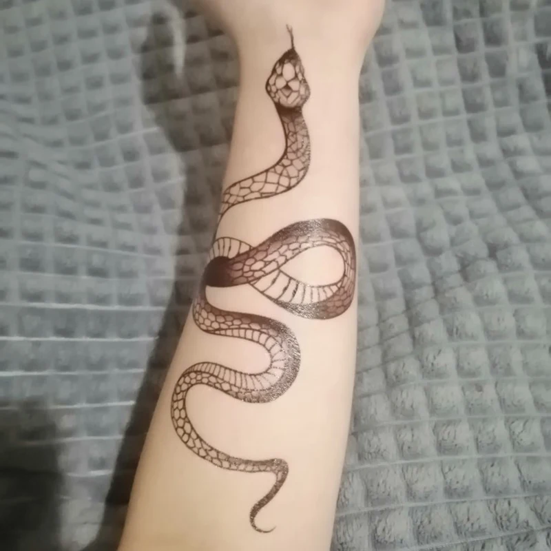 

3PCS Big Size Waist Waterproof Fake Tatto Dark Wine Snake Tatto Black Snake Temporary Tattoo Stickers For Women Men Body