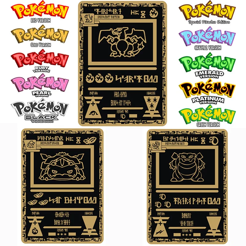 

8.8*6.3 cm DIY pokemon Ancient Charizard Venusaur Blastoise Mewtwo Metal Game Collection Cards Christmas GIFT TOY collect