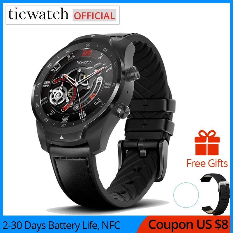 Оригинальные Смарт-часы Ticwatch Pro, Bluetooth, IP68, водонепроницаемые, Поддержка NFC платежей/Google Assistant, одежда OS, Google gps часы