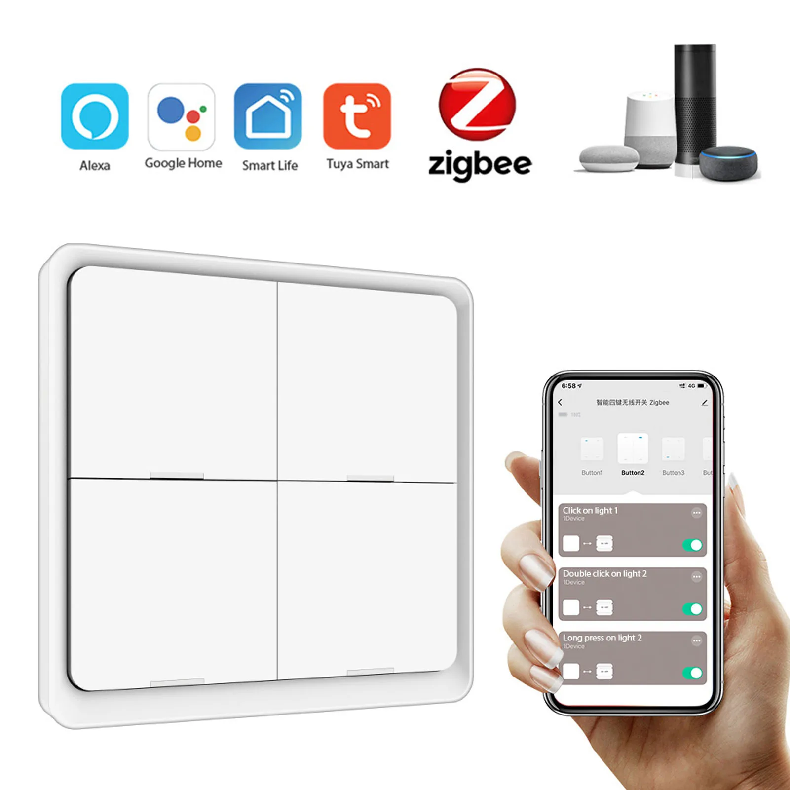 

Tuya ZigBee Wireless Smarts Scene Switch 4 Gang Smarts Home Automation Compatible with Alexa, Google Home, Siri, Smarts Life