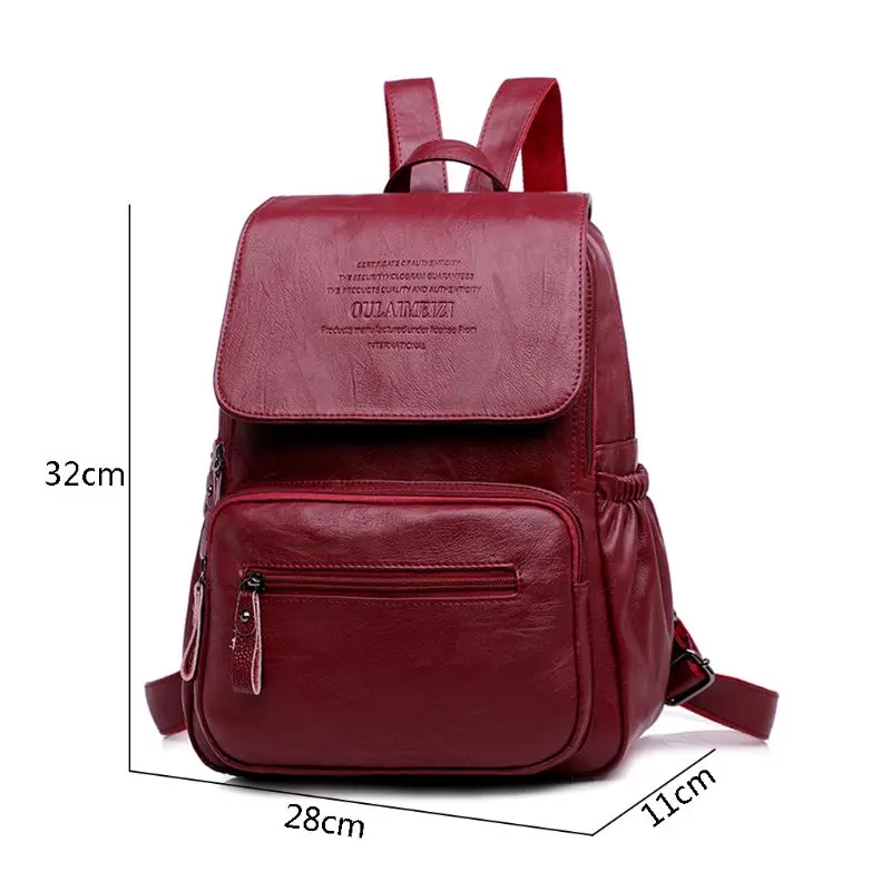 

Women Girls PU Leather Backpack Solid Large Capacity Travel School Bags