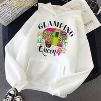 glamping queen graphic print cap hoodies women clothes 2021 leopard cactus sweatshirt femme harajuku kawaii clothing coat