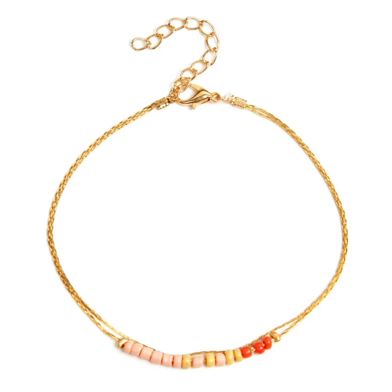 

Fashion Manual Threading Beads Beach Anklets Female Double Anklet Women Summer Beach Colorful Handmade Beach Anklet Bracelet