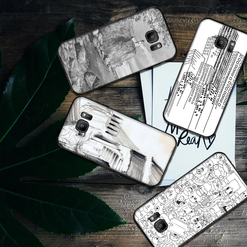 Эскиз пейзаж Мягкий силиконовый чехол для телефона samsung A3 4 5 6 Plus 7 8 910 20 30 40 50 60 70 2018