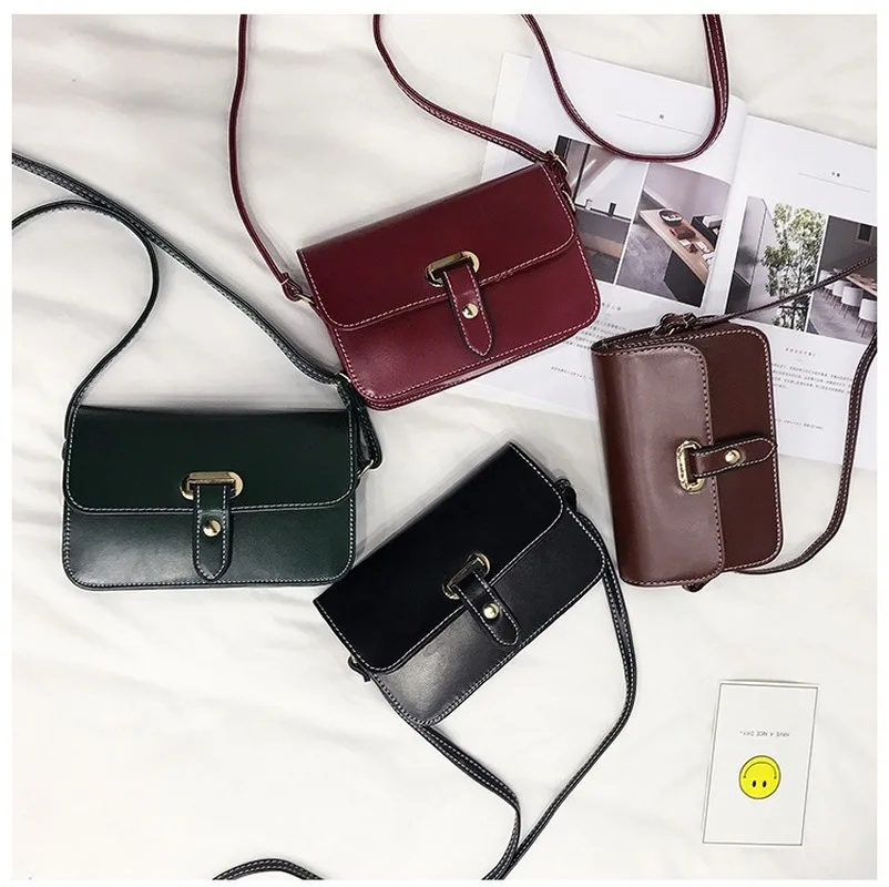 

new soft handle Pu women's bag Korean retro belt buckle women's small square bag women's single shoulder slant span small bag