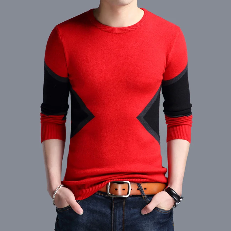 

Winter 2021 Knitted Men's Autumn Fashion Brand Sweater Clothing Slim Fit Contrast Color Men Pullover Korean Base Shirt Classic