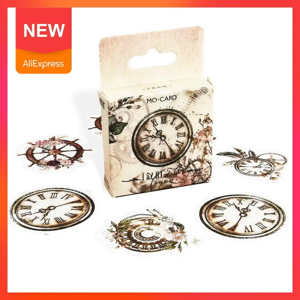 

46PCS/Box Vintage Clock Stickers Narrative Chapter Decorative Scrapbooking Travel Diary Album For Children Sticker Diy M6Z5