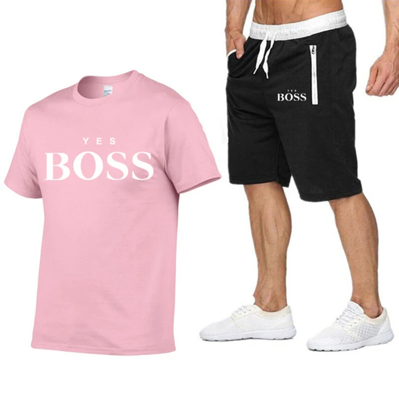 

New BOSS Spring And Summer Pure Cotton Men's Casual Short-Sleeved Solid Color Neutral Round Neck T-Shirt Sports Suit
