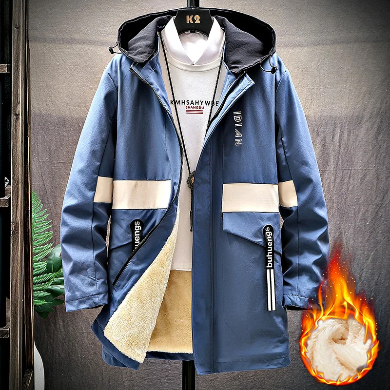 

men long coat coats men mens trench coat Men's long plus velvet trench coat Fashion Winter Light-Colored Cashmere Jacket