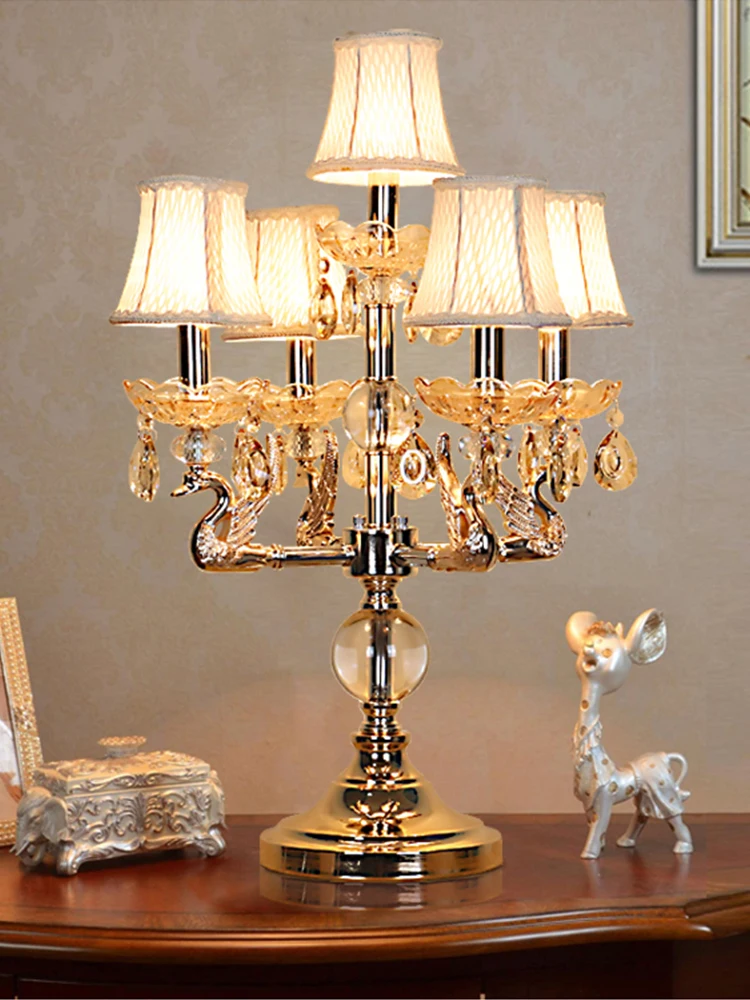 Novelty led swan Table Lamp wedding light Crystal Candlestick 5 arm E14 Living Room Bedroom showcase desk Light|Настольные лампы| |