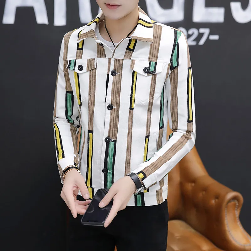 Модные мужские полосатые джинсовые короткие пальто облегающая Повседневная