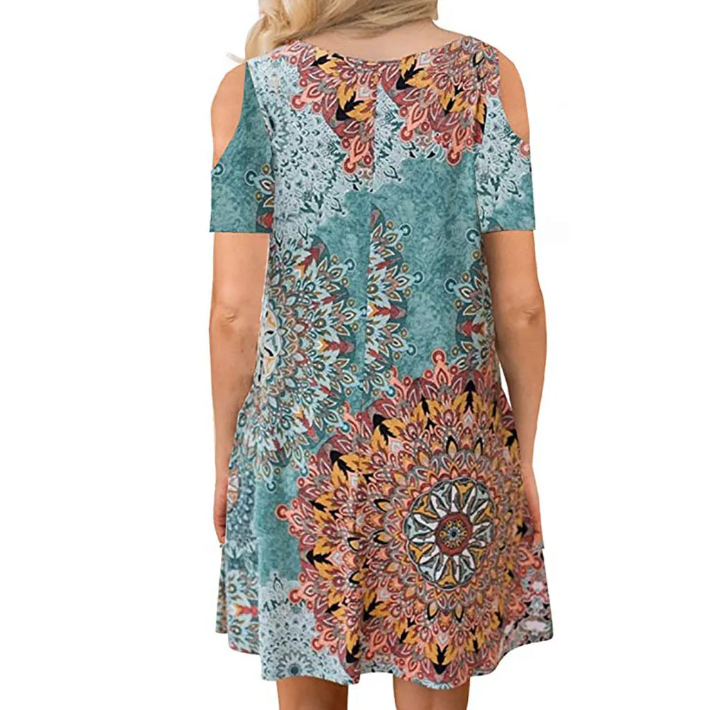 

Summer Women Dress Fashion Off Shoulder Print O Neck Short Sleeve Casual Loose Bohemian A-line Mini Dresses For Woman Robe Femme