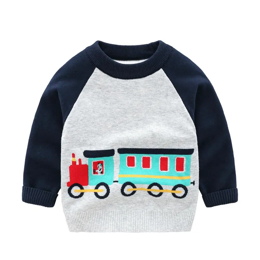 

Children's pullover long sleeve cartoon train round neck knitted sweater boys and girls autumn and winter warm clothes