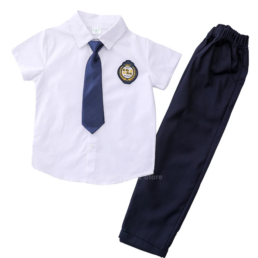 

100-150cm Children School Uniform Student Boys Girls 2PCs Clothing Set Primary High School Shirt Skirt Costume for teenagers