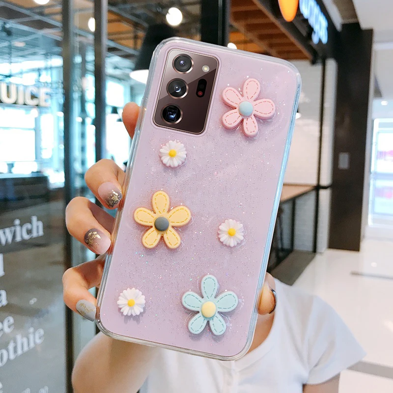 

Luxury Bling Glitter Silicone Phone Case For Samsung Galaxy S20 FE S10 S9 S8 Note 20 10 9 8 Plus Cute Flower Transparent Cover