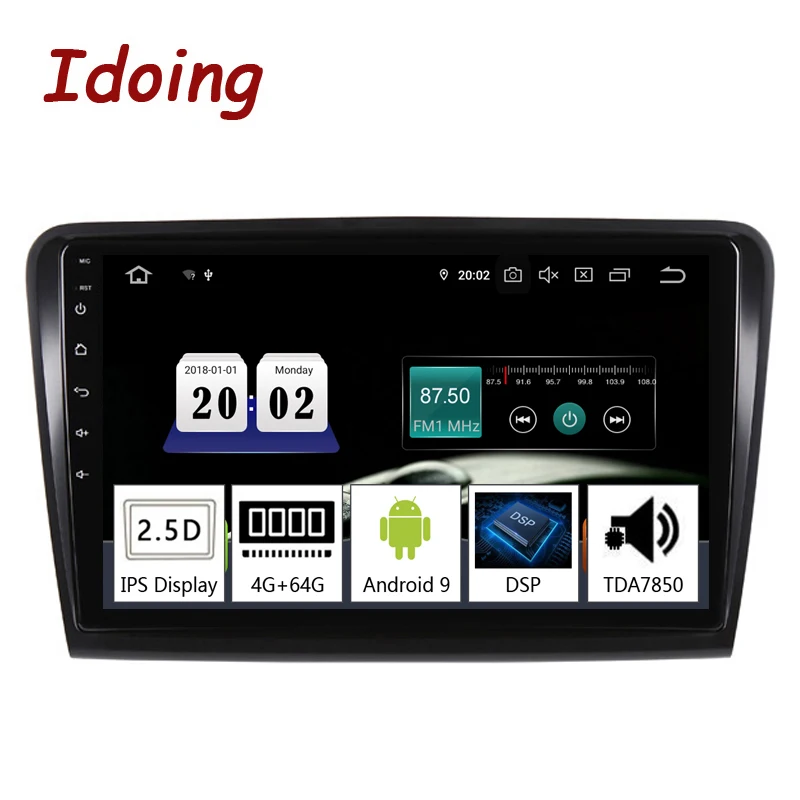 Автомобильный мультимедийный плеер Idoing 10 2 дюйма 2.5D Android 2008 для Skoda Superb 2014- 4 Гб + 64