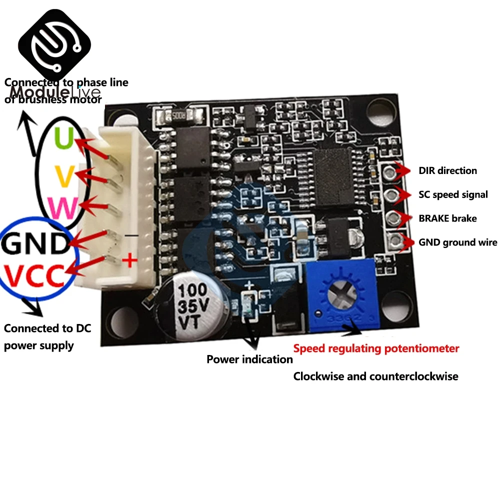 DC 6V-20V 60W 3A BLDC Three-phase Brushless Hallless Motor Driver Board 224000RPM 74000 RPM 40000 35000RPM | Обустройство дома