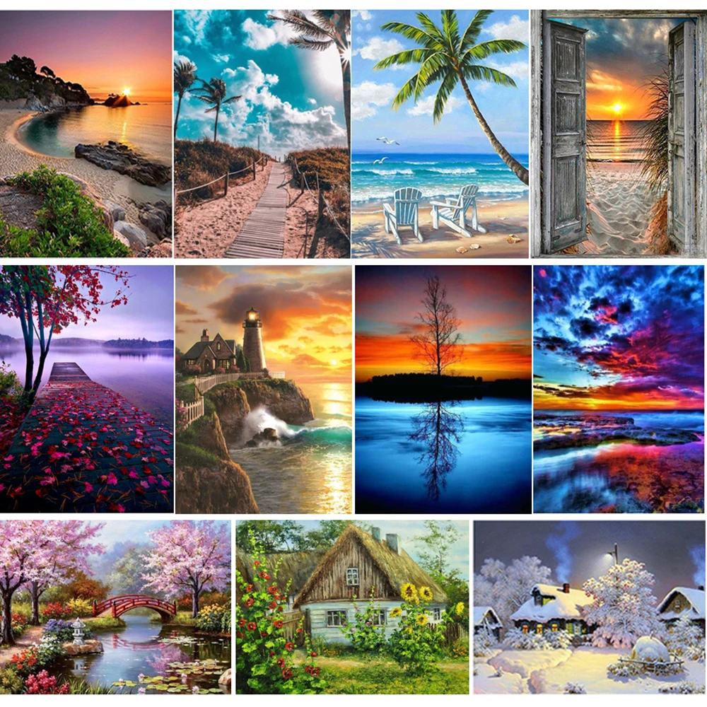 

DIY 5D Diamond Painting Landscape Sunset Cross Stitch Kit Full Drill Embroidery Scenery Mosaic Art Picture of Rhinestones Decor