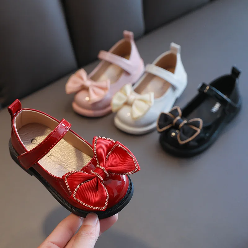 Zapatos de charol para niñas pequeñas, zapatos de vestir de princesa Mary Jane con lazo, color rojo y blanco
