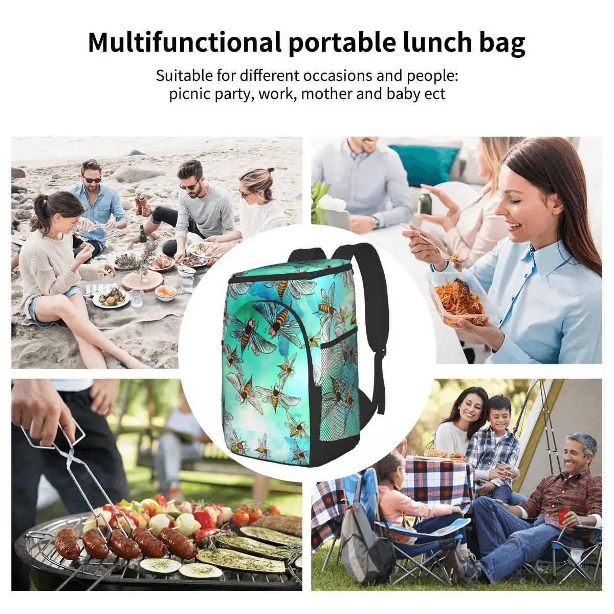 

Thermal Backpack Waterproof Thickened Cooler Bag Large Insulated Bag Picnic Cooler Backpack Refrigerator Bag Swarm Of Bees