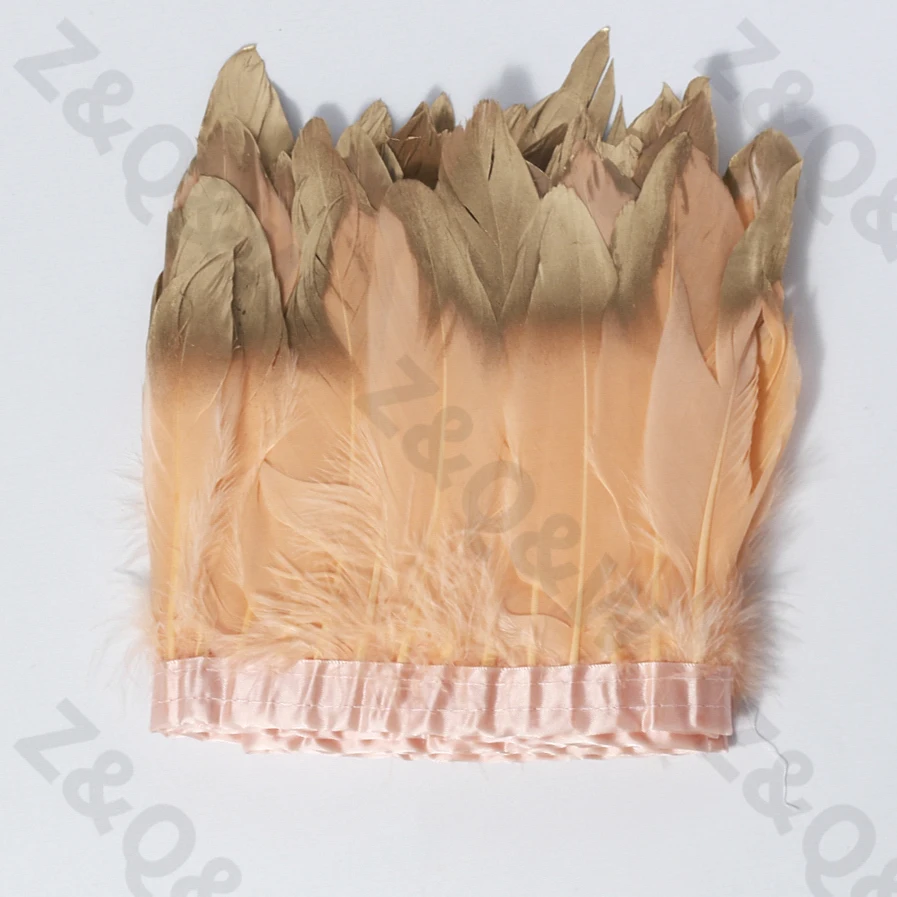 

Natural champagne goose feather spray gold head to make 2 meters cloth edge DIY shopping festival costume dress skirt decoration