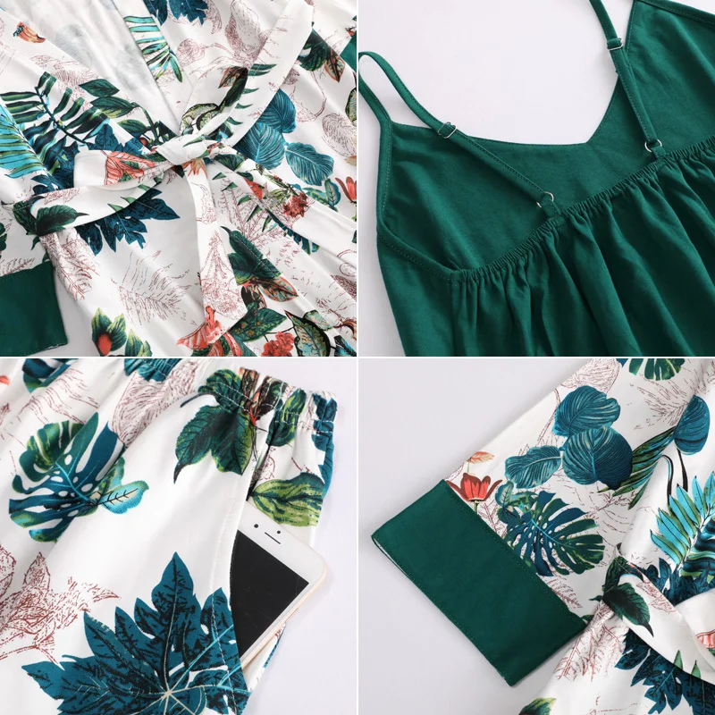 

Women 7 Pieces Pajamas Set Cotton Elegant Pajamas Full Shorts Long Sleeve Sleepwear Elastic Waist Pants Silk Lounge Robe Home