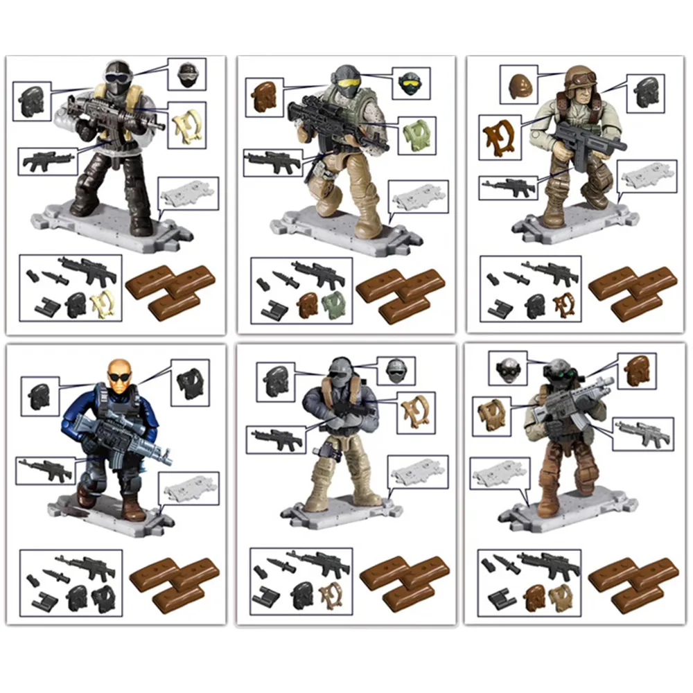 6Pcs World War 2 WW2 Army Military Soldier City Police SWAT With Weapon Accessories Figures Building Blocks Bricks Kids Toys | Игрушки и