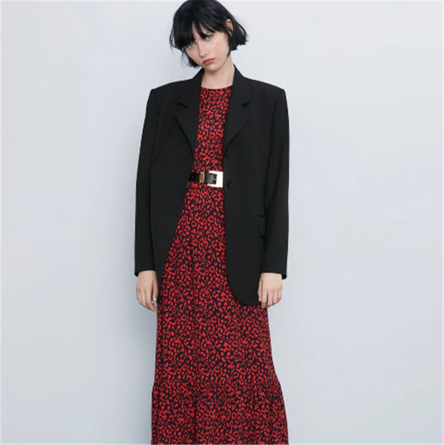 Женское платье с принтом ZA Красное Облегающее вечернее драпировкой и круглым