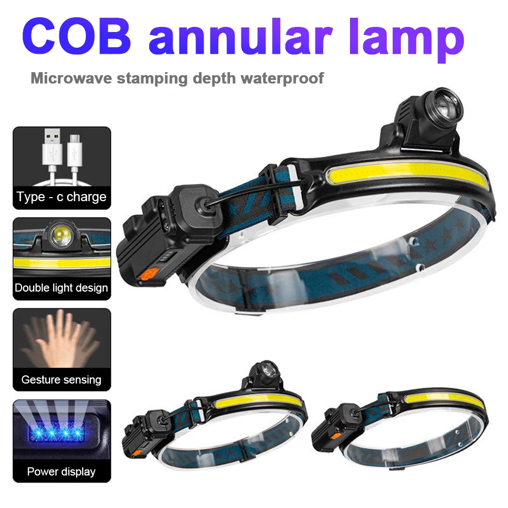 

COB Riding Headlamp 2000mAh USB Rechargeable Hunting Flashlight Work Light Induction Camping Light for Fishing Hiking Camping