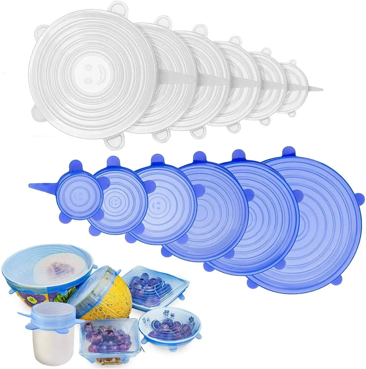 

12PCS/Set Silicone Stretch Lids Universal Lid Bowl Pot Lid Cover Pan Cooking Food Fresh Microwave Covers Food Storage Covers