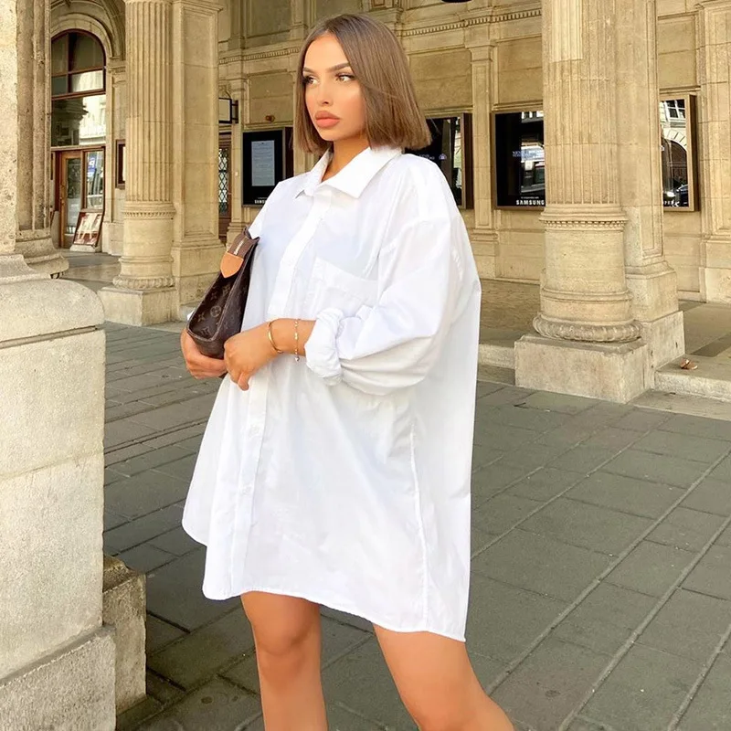 

Women Blouses Autumn White Shirts Fashion Lapel Casual Solid Long Sleeve Buttons Tops Boyfriends Styles Loose Blouses for Women