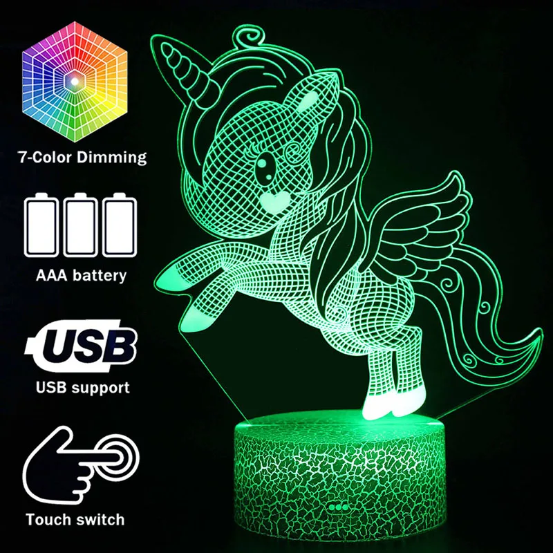 3D иллюзия Единорог настольная лампа сенсорный светодиодный ночной Светильник