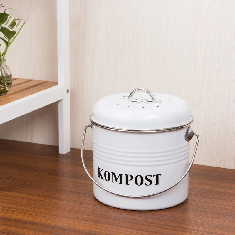 

5L Metal Kitchen Compost Bin Organic Homemade Trash Can Melons Leaves Iron Round Charcoal Filter Bucket DIY Garden fertilizer