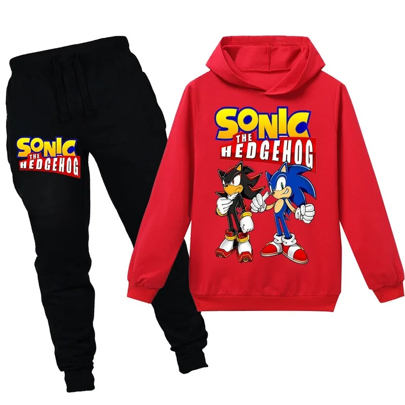 Cartoon the Hedgehog Boy Girl Hooded Long Sleeve Sweater Trousers Sports Leisure Home Children Fashion 6-15 Years Old Sets |