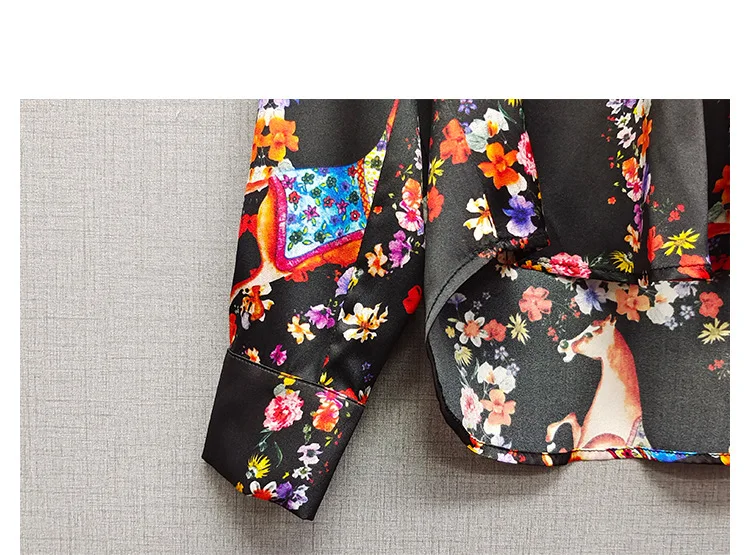 

Hot Fashion women's high quality Silk floral print V-neck blouses Top C551