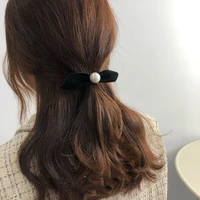 2pc korean retro velvet bow with pearl hair claw clips grips clamps for girls women hair accessories hairpin headband headwear