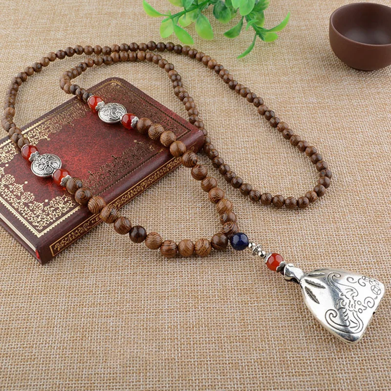 Подвеска из деревянных бусин в стиле ретро непальский с длинной кисточкой