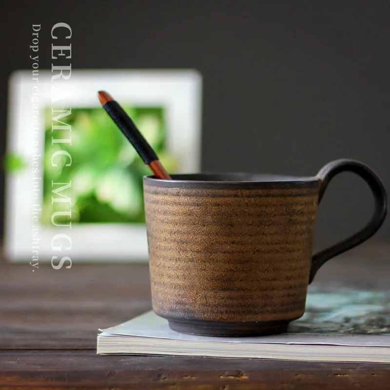 400 мл чашка для кофе ручной работы из грубой керамики с деревянной ложкой