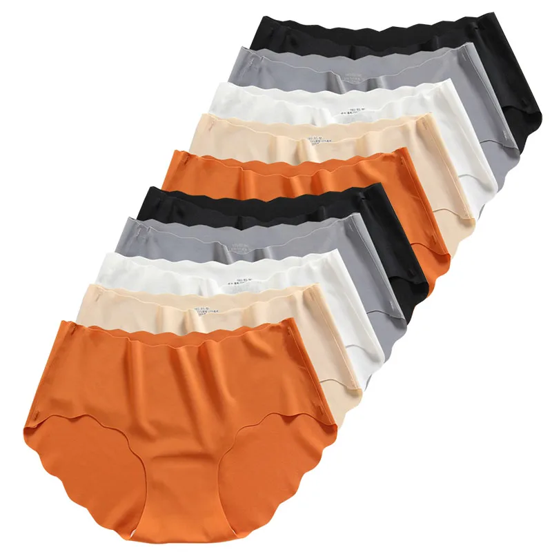 10pcs Ice silk seamless panties women's underwear sexy waves one piece stretch briefs comfortable female lingerie low waist