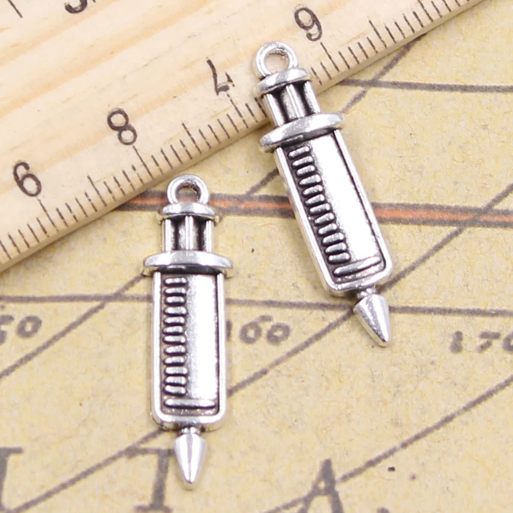

25pcs Charms doctor syringe 30x9mm Tibetan Silver Color Pendants Antique Jewelry Making DIY Handmade Craft for Necklace