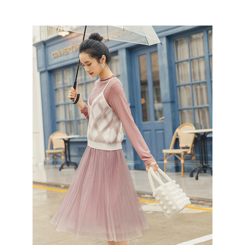 Инман весна осень юный литературный стиль шнуровка трикотажная юбка платье феи