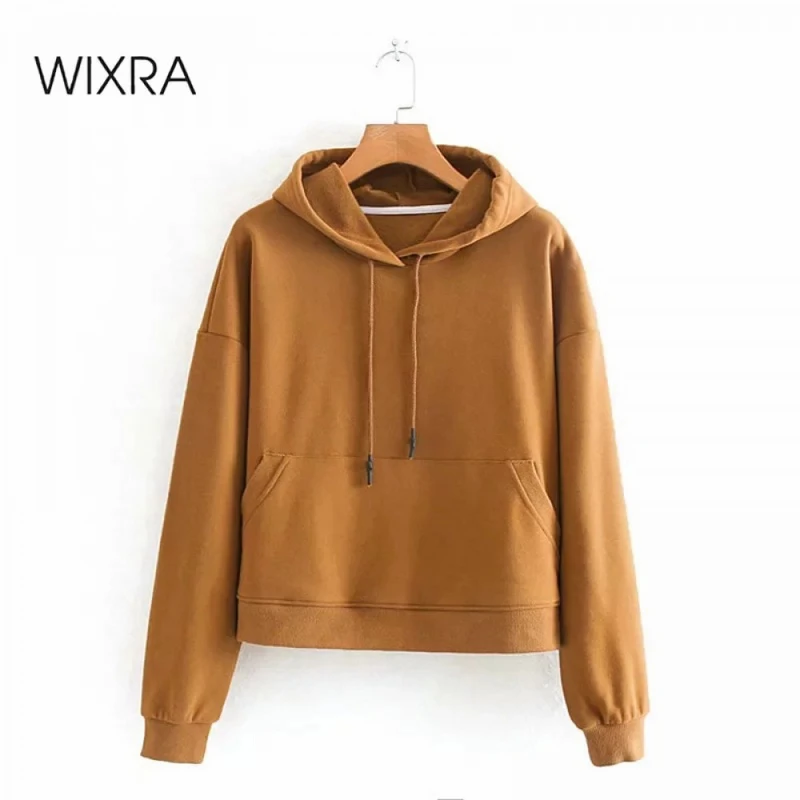 Женские теплые толстовки с карманами Wixra однотонные классические длинным