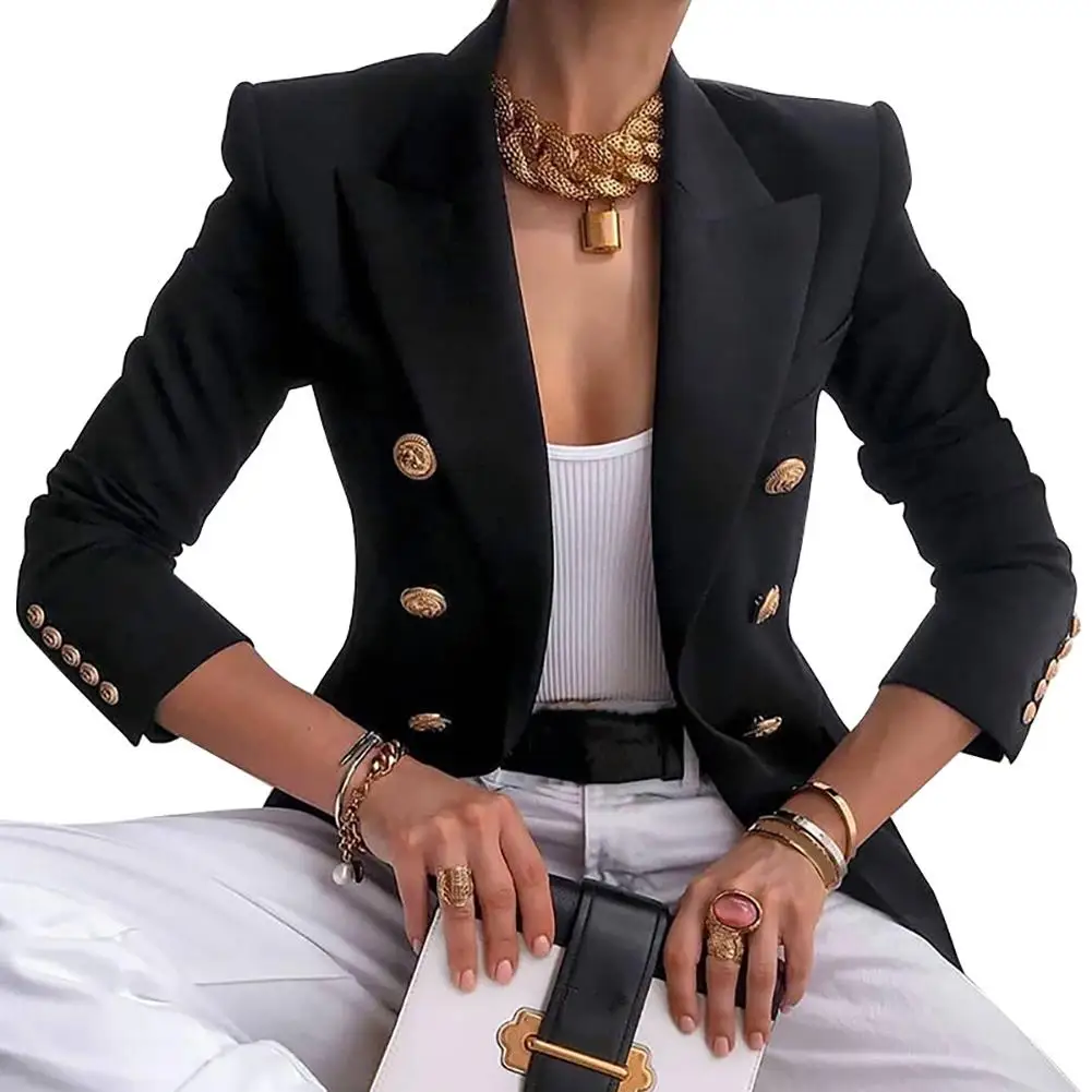 

Women Autumn Solid Color Slim Coat Suit Jacket Double-breasted Business Blazer