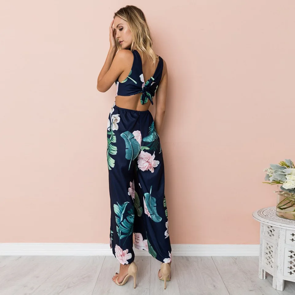 FLEUR древесины женщиный комбинезон летнее Boho 2 шт. набор сексуальный v-образный