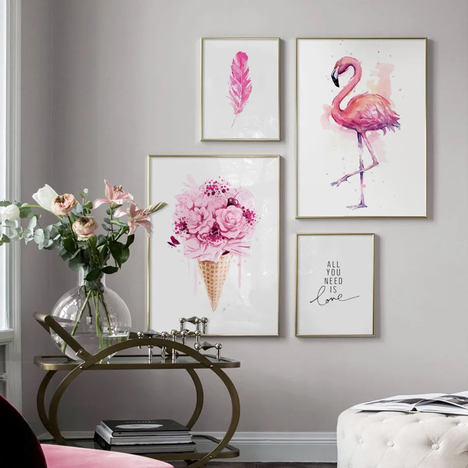 

Розовая роза цветок Фламинго художественная стена с цитатой Холст Картина скандинавские плакаты и принты настенные картины для гостиной спальни Декор