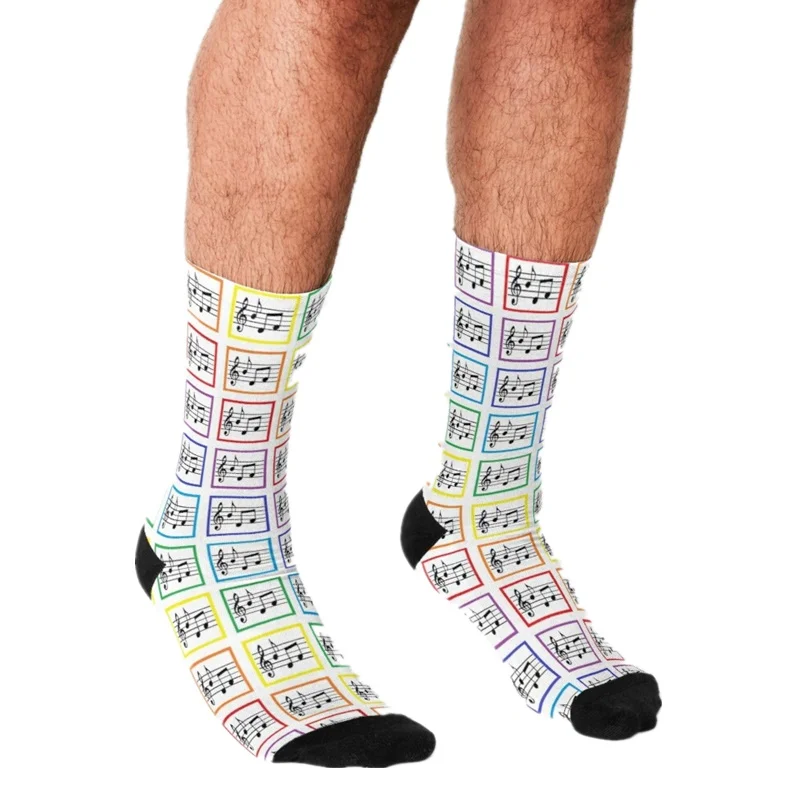 

Носки мужские Смешные с радужной рамкой, носки с музыкальными квадратами в стиле Харадзюку, счастливые в стиле хип-хоп, Необычные повседнев...