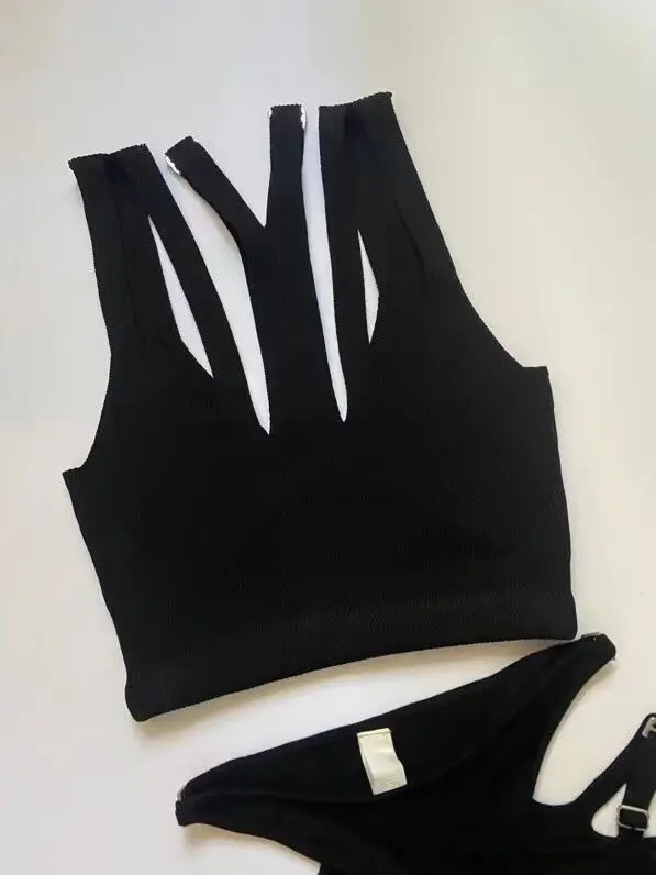 

2021 Summer New European Stylish Sexy Knitted Tank Top Hollow Out Knit Base Shirt Chic Streetwear Crop Top Camis for Women