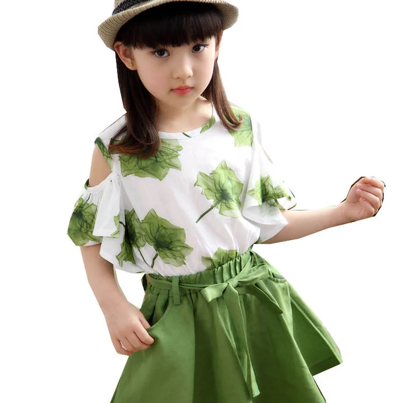 Girls Summer Children Clothing Maple Skirt Baby Sports Set New Print Top Suit 3 6 8 10 12 Years Old | Детская одежда и обувь
