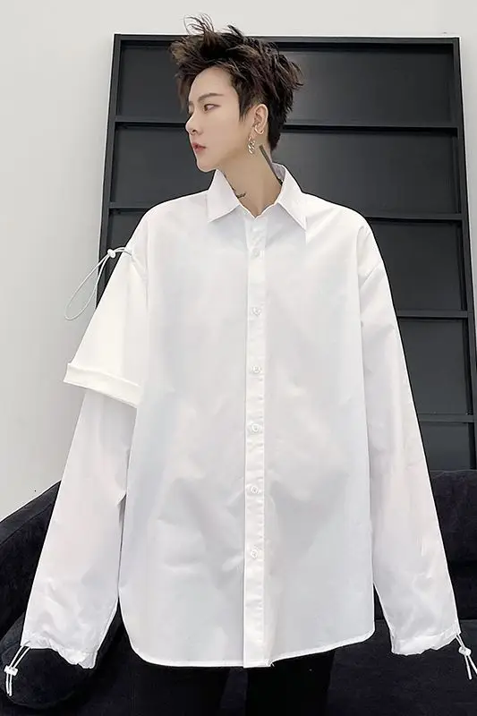 

IEFB Spring Autumn Korean Streetwera Fahion Men's Shirt Design Patchwork Long Sleeve White Shirts Loose Personality Trend Tops